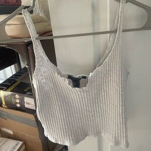 Forever 21 White Ribbed Cropped Tank Top - Size S